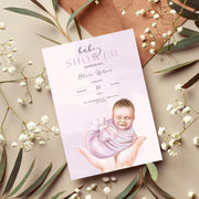 Soft Purple Newborn Baby Shower Invitation - Customizable Canva Design- Canva party invite template