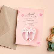 Pink Baby Shoes Baby Shower Invitation Template - Editable Canva Design with Hearts- gender reveal- pink pastel invite