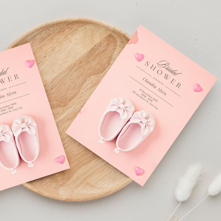 Pink Baby Shoes Baby Shower Invitation Template - Editable Canva Design with Hearts- gender reveal- pink pastel invite