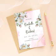 Pink floral and White Rose Wedding Invitation Template | Editable Pink Watercolor Accents | Instant Download Canva design