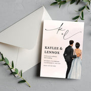 Customizable Digital Wedding Invitation with Elegant Couple Illustration | Editable Canva Template- simple wedding invitation design