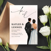 Customizable Digital Wedding Invitation with Elegant Couple Illustration | Editable Canva Template- simple wedding invitation design