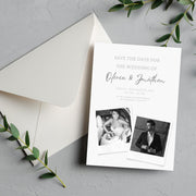 Personalized Modern Polaroid Wedding Invitation Template – Minimalist Black-and-White Design with Customizable Canva design for Easy Editing