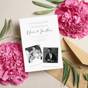 Personalized Modern Polaroid Wedding Invitation Template – Minimalist Black-and-White Design with Customizable Canva design for Easy Editing