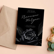 Black Rose Elegant Wedding Invitation Template - Customizable Canva Design| black theme wedding