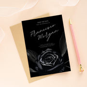 Black Rose Elegant Wedding Invitation Template - Customizable Canva Design| black theme wedding