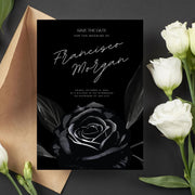 Black Rose Elegant Wedding Invitation Template - Customizable Canva Design| black theme wedding