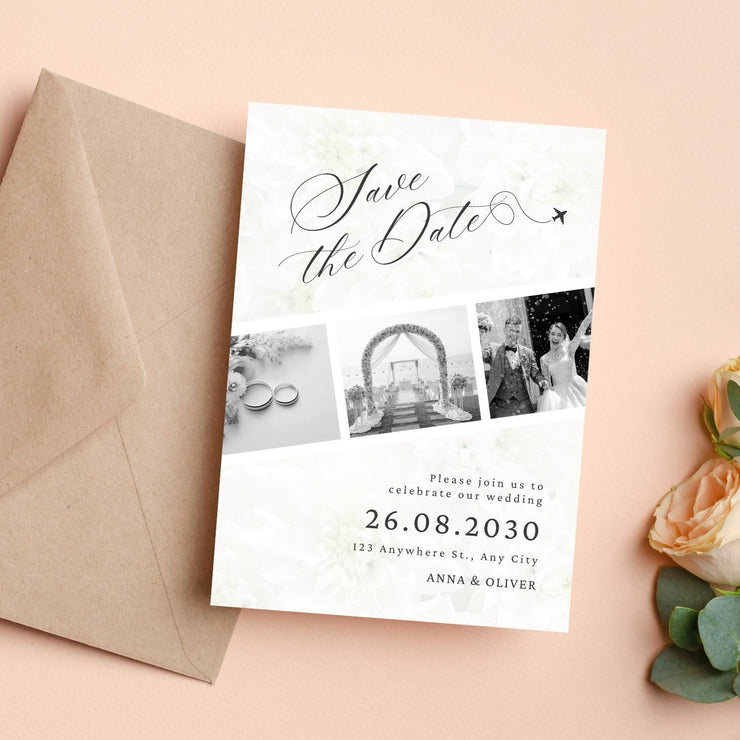 Customizable Floral Wedding Invitation Template - Editable Canva Save the Date Card Design- wedding party invite