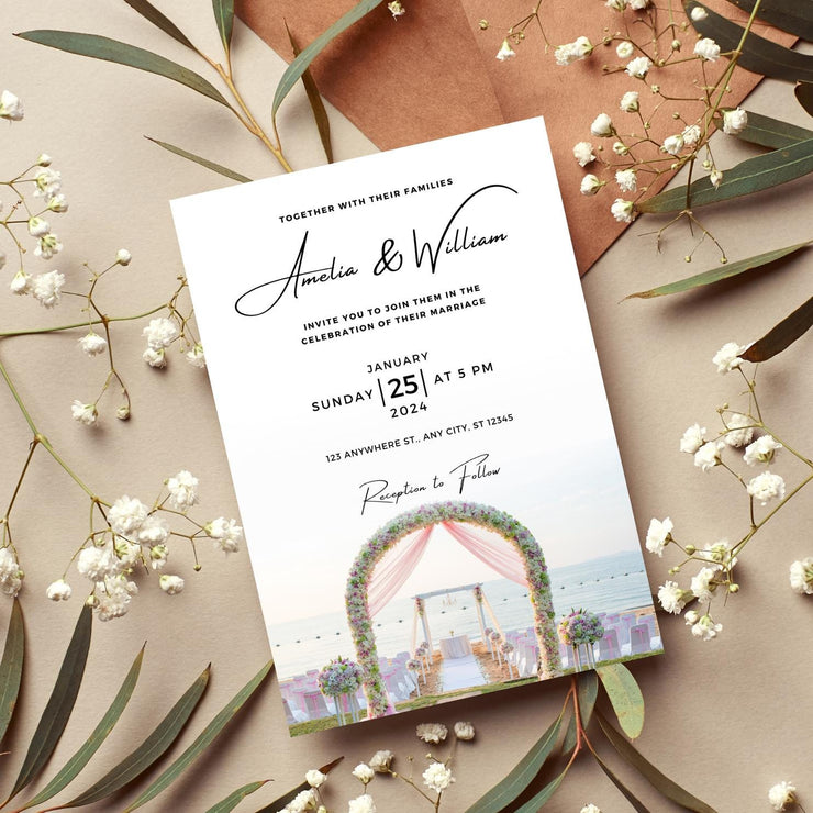 Beach Wedding Invitation Template | Editable Floral Arch Design | Digital Wedding Invite |wedding party