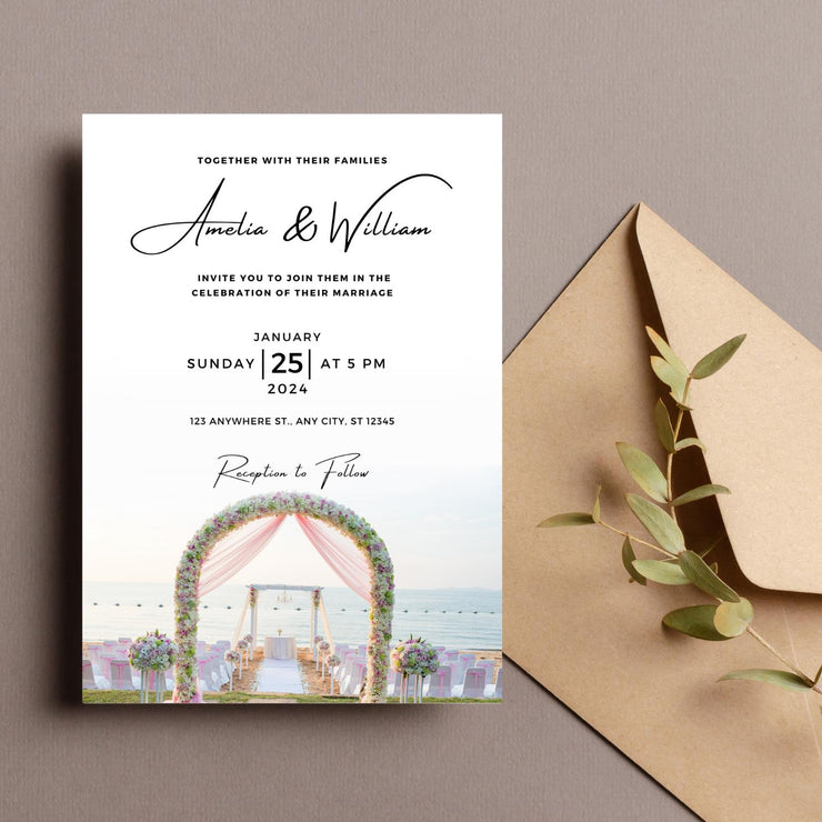 Beach Wedding Invitation Template | Editable Floral Arch Design | Digital Wedding Invite |wedding party