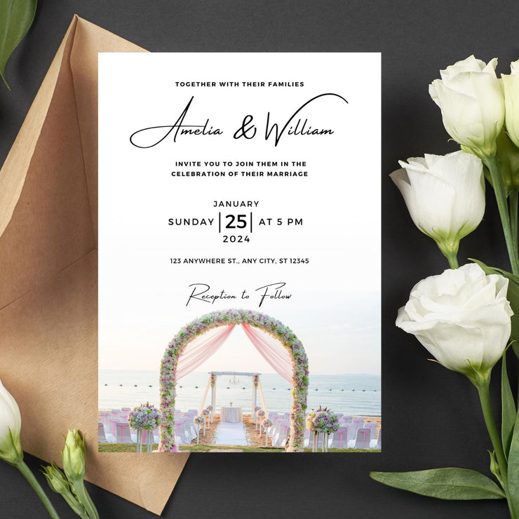 Beach Wedding Invitation Template | Editable Floral Arch Design | Digital Wedding Invite |wedding party