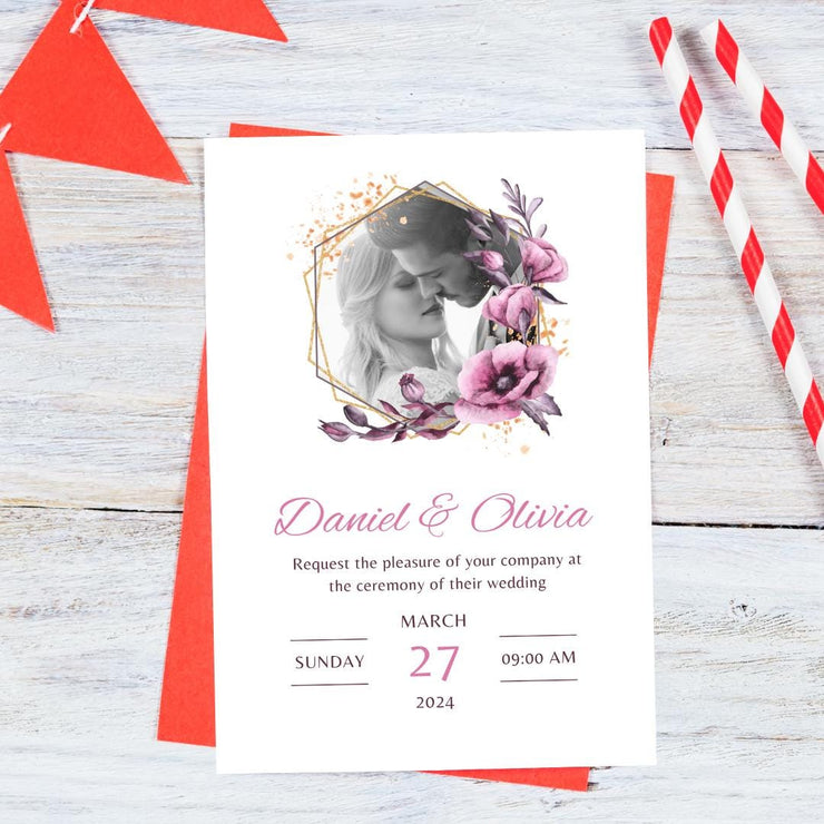 Floral Geometric Wedding Invitation Template | Customizable Canva Design | Instant Download- wedding invites