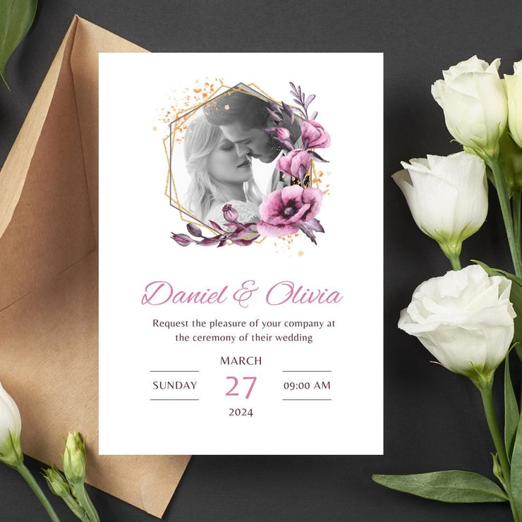 Floral Geometric Wedding Invitation Template | Customizable Canva Design | Instant Download- wedding invites