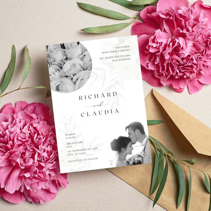 Modern design with image Wedding Invitation Template | Editable Canva Design | Black & White Wedding Invite and party