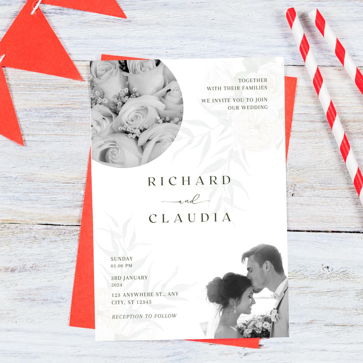 Modern design with image Wedding Invitation Template | Editable Canva Design | Black & White Wedding Invite and party