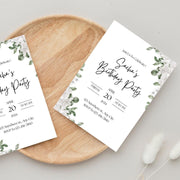 Floral Greenery Birthday Invitation | Customizable Digital Template for Elegant Celebrations- party invite