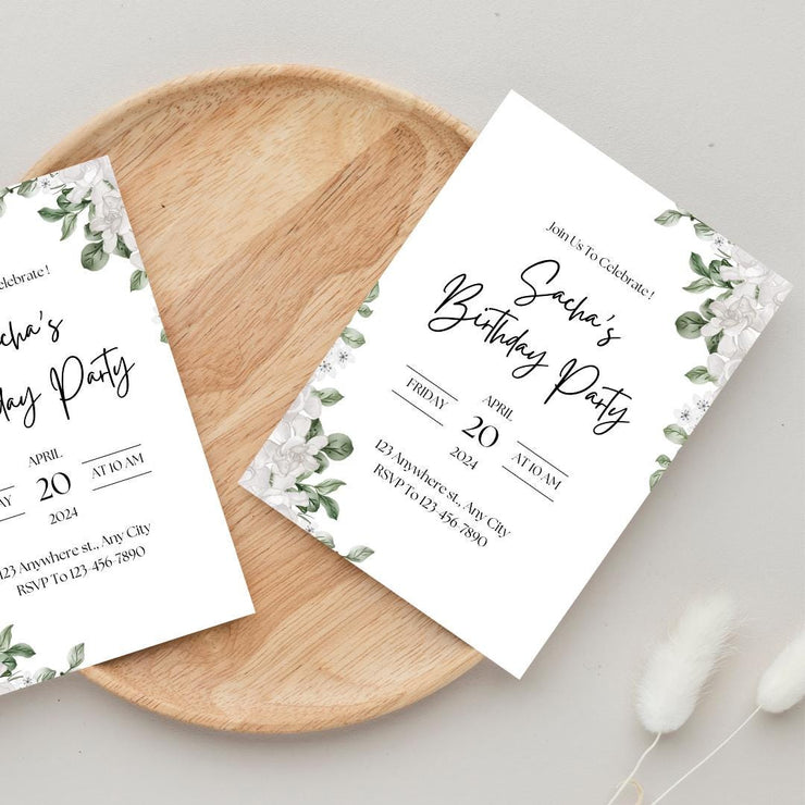 Floral Greenery Birthday Invitation | Customizable Digital Template for Elegant Celebrations- party invite