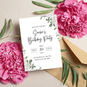 Floral Greenery Birthday Invitation | Customizable Digital Template for Elegant Celebrations- party invite