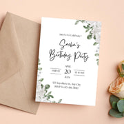 Floral Greenery Birthday Invitation | Customizable Digital Template for Elegant Celebrations- party invite