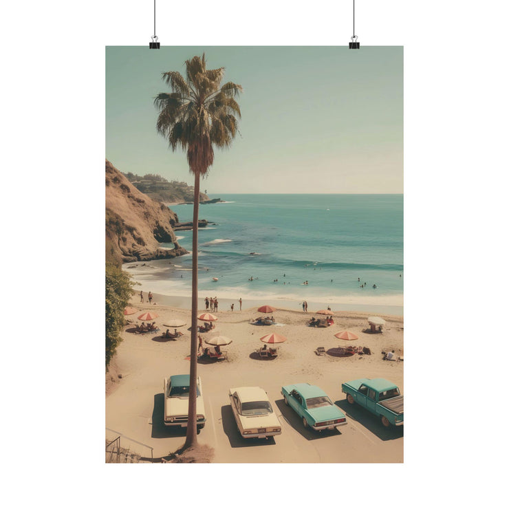 Vintage Beach Scene Wall Art Poster – Retro Coastal Decor, California Palm Tree Art Print, Vintage Ocean Landscape Poster