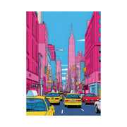 New York City Pop Art Poster - Vibrant Urban Street Scene Wall Decor - Colorful NYC Taxi Print - Modern Cityscape Art Print for Home- Office