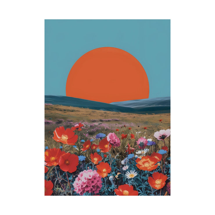 Vibrant Sunset Wildflower Meadow Art Print - Bold Minimalist Landscape Poster - Boho Wall Decor- nature poster