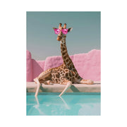 Quirky Giraffe Poolside Art Print | Pink Sunglasses Wall Art | Fun Animal Decor Poster for Home or Office