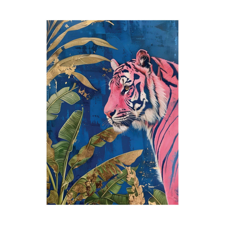 Pink Tiger Jungle Wall Art Poster | Vibrant Blue Botanical Print | Modern Animal Decor / Matte poster