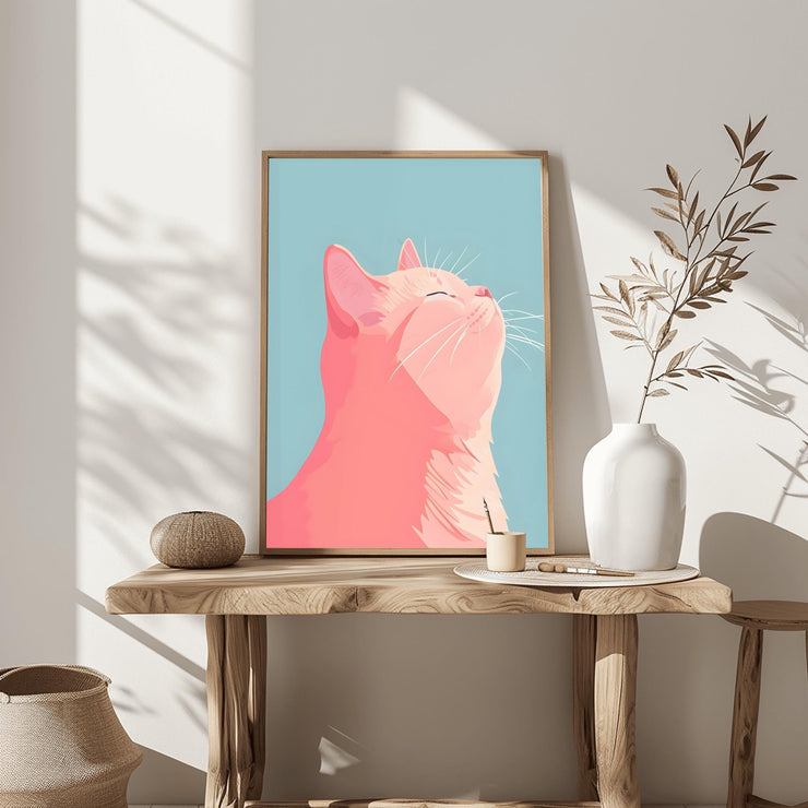 Modern Cat Art Poster – Minimalist Cat Wall Art Print | Cute Pink Cat Decor | Premium Matte Animal Poster | Gift for Cat Lovers