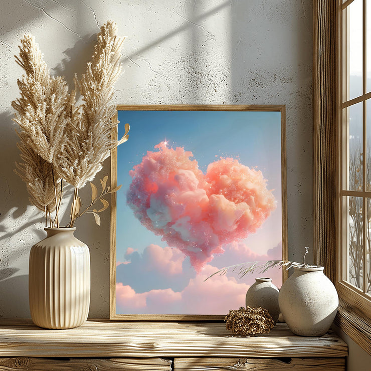 Dreamy Heart shaped Cloud Wall Art Poster – Pastel Pink and Blue Aesthetic Print, Premium Matte Vertical Décor- love poster