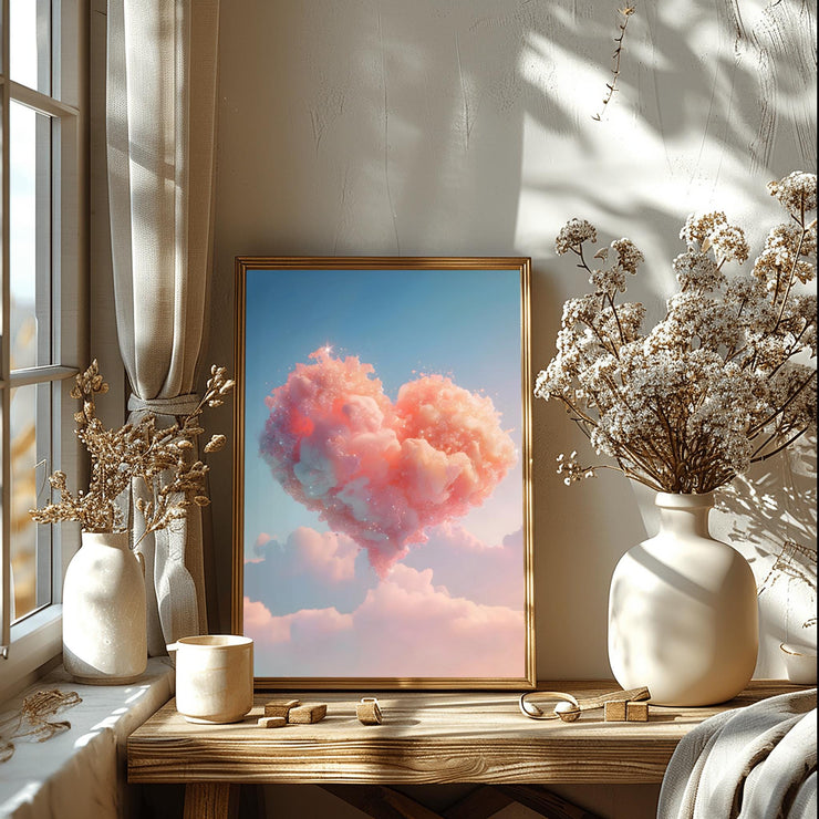 Dreamy Heart shaped Cloud Wall Art Poster – Pastel Pink and Blue Aesthetic Print, Premium Matte Vertical Décor- love poster