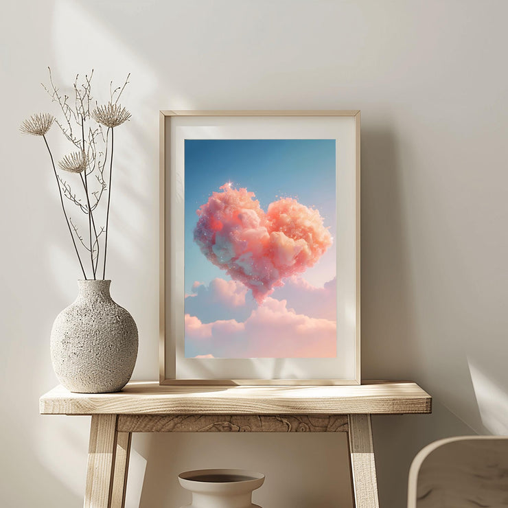 Dreamy Heart shaped Cloud Wall Art Poster – Pastel Pink and Blue Aesthetic Print, Premium Matte Vertical Décor- love poster