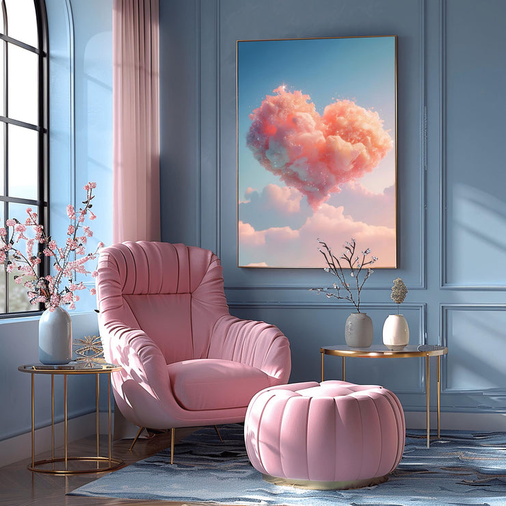 Dreamy Heart shaped Cloud Wall Art Poster – Pastel Pink and Blue Aesthetic Print, Premium Matte Vertical Décor- love poster