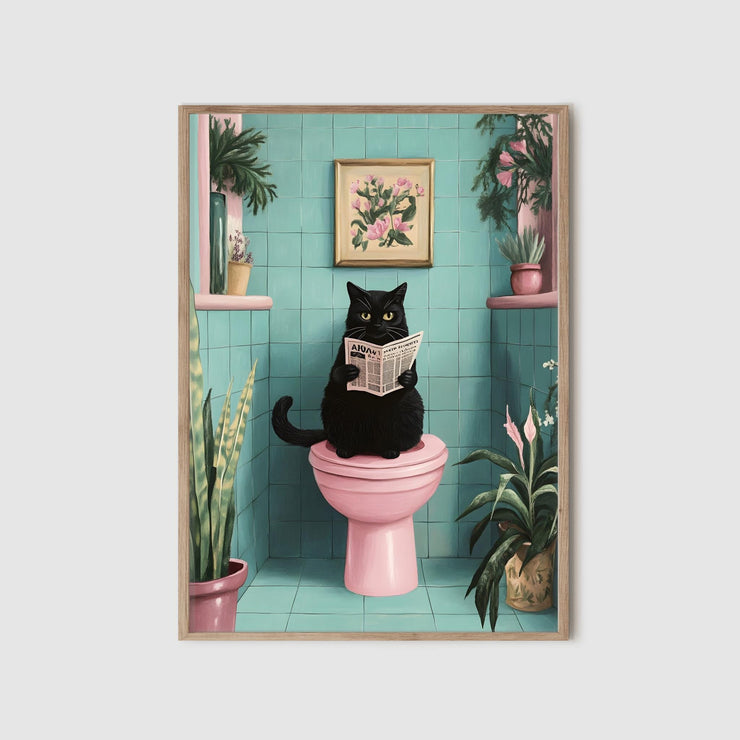 Quirky Black Cat Bathroom Wall Art | Funny Cat Poster | Retro Bathroom Decor | Matte Vertical Poster | Unique Cat Lover Gift