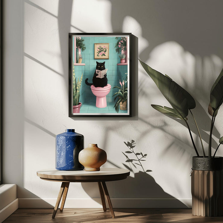 Quirky Black Cat Bathroom Wall Art | Funny Cat Poster | Retro Bathroom Decor | Matte Vertical Poster | Unique Cat Lover Gift