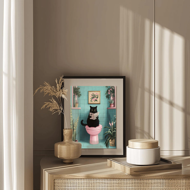 Quirky Black Cat Bathroom Wall Art | Funny Cat Poster | Retro Bathroom Decor | Matte Vertical Poster | Unique Cat Lover Gift