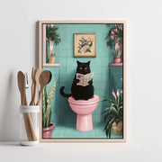 Quirky Black Cat Bathroom Wall Art | Funny Cat Poster | Retro Bathroom Decor | Matte Vertical Poster | Unique Cat Lover Gift