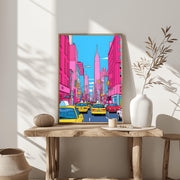 New York City Pop Art Poster - Vibrant Urban Street Scene Wall Decor - Colorful NYC Taxi Print - Modern Cityscape Art Print for Home- Office