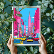 New York City Pop Art Poster - Vibrant Urban Street Scene Wall Decor - Colorful NYC Taxi Print - Modern Cityscape Art Print for Home- Office