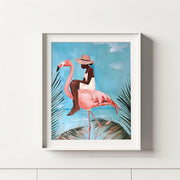 Elegant Flamingo Art Print | Coastal Wall Art Poster | African Woman Tropical Decor | Boho Animal Print | Vibrant Matte Art for Home