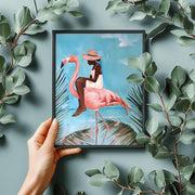 Elegant Flamingo Art Print | Coastal Wall Art Poster | African Woman Tropical Decor | Boho Animal Print | Vibrant Matte Art for Home