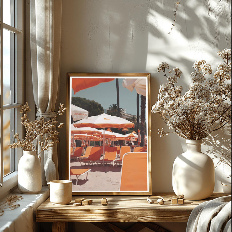 Retro Beach Umbrella Wall Art Poster - Vintage Summer Vibes, Orange & White Aesthetic Print, Premium Matte Art Decor for Home, Office, Cafe