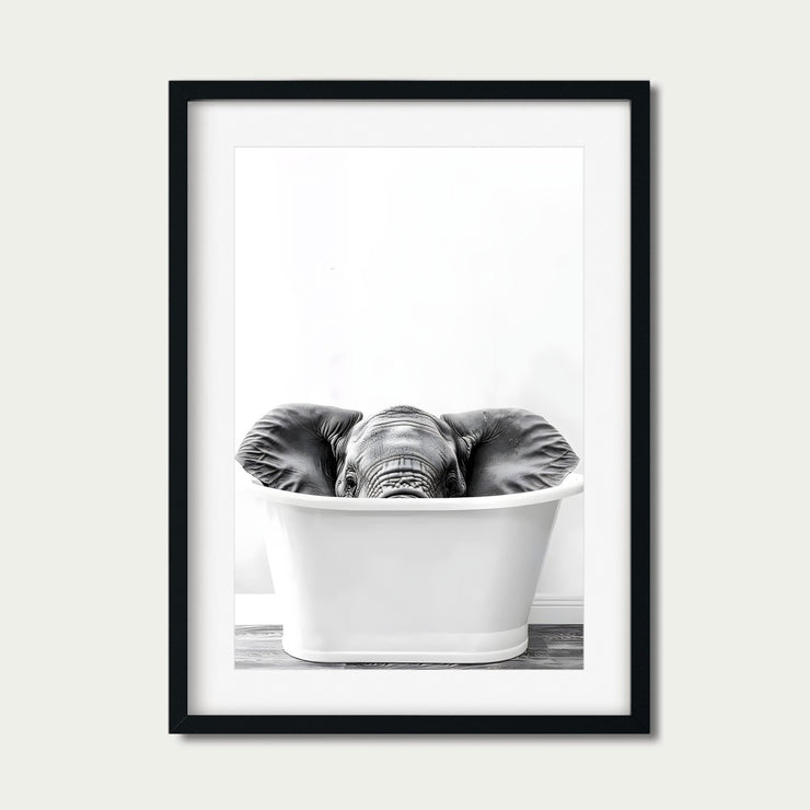 Elephant in Bathtub Wall Art Print – Modern Animal Poster, Unique Bathroom Decor, Premium Matte Poster, Funny Elephant Print for Home Decor