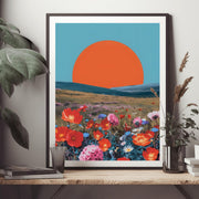 Vibrant Sunset Wildflower Meadow Art Print - Bold Minimalist Landscape Poster - Boho Wall Decor- nature poster