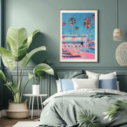 Retro Poolside Vibes Wall Art Poster – Mid-Century Modern Palm Trees Print, Vintage Aesthetic Motel Decor, Tropical Poolside Poster