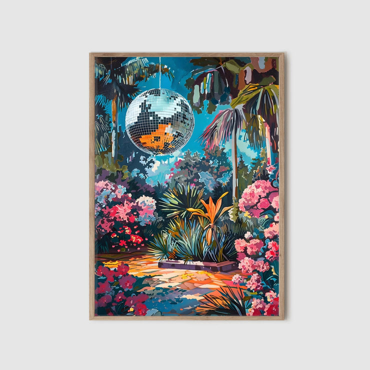 Tropical Disco Ball Wall Art Poster - Vibrant Jungle Garden Print, Boho Tropical Decor for any Room, Premium Matte Poster in Multiple Sizes