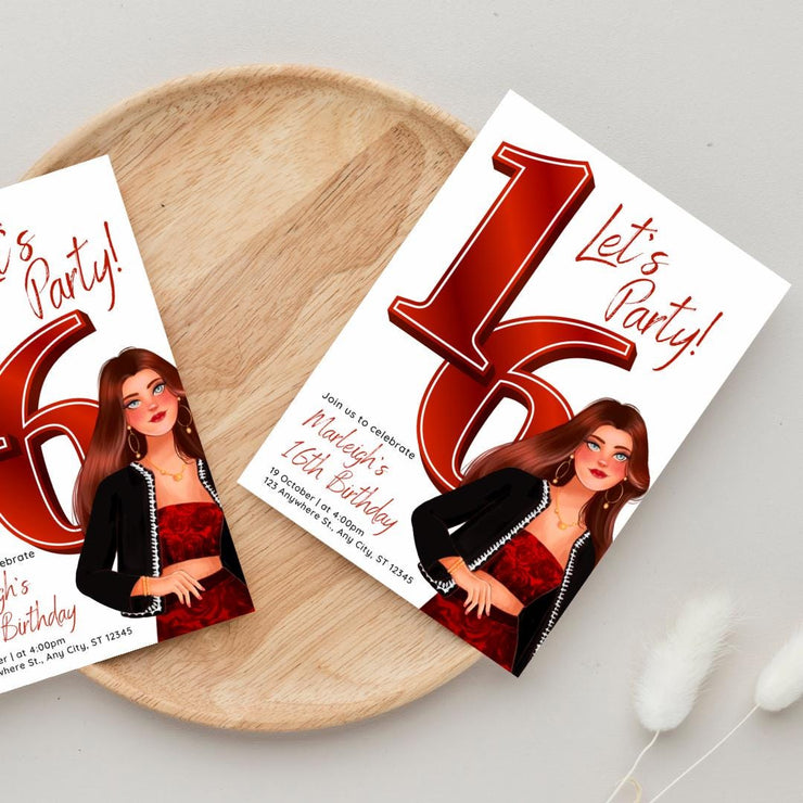 Sweet 16 Birthday Invitation Template | Editable Canva Invitation | Digital Download | Red Themed Invitation for Teens