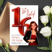 Sweet 16 Birthday Invitation Template | Editable Canva Invitation | Digital Download | Red Themed Invitation for Teens