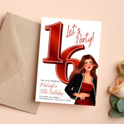 Sweet 16 Birthday Invitation Template | Editable Canva Invitation | Digital Download | Red Themed Invitation for Teens