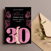 Customizable 30th Birthday Party Invitation | Editable Canva Template | Glam Pink & Glitter High Heels Design | Instant Download